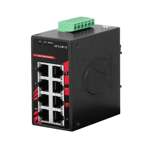 8-Port Industrial Compact Unmanaged Ethernet Switch, w/8-10/100Tx; EOT: -40 degree C to 75 degree C